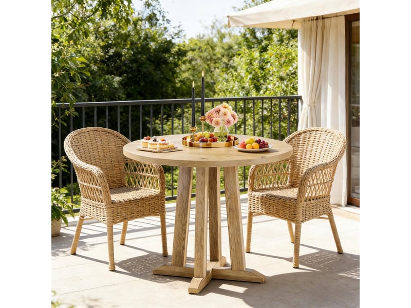  Table de salle à manger ronde pour 2 à 4 personnes avec pieds réglables, rustique en bois marron, 80 × 80 × 75 cm  - Conforama E