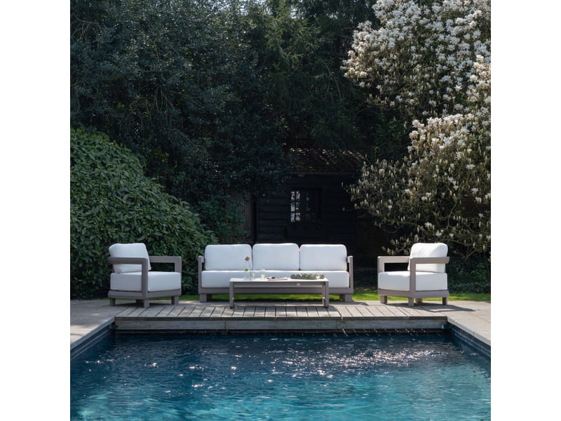  Salon de jardin bas 5p  en aluminium taupe avec plateau pierre calarossa 600812 - Conforama B