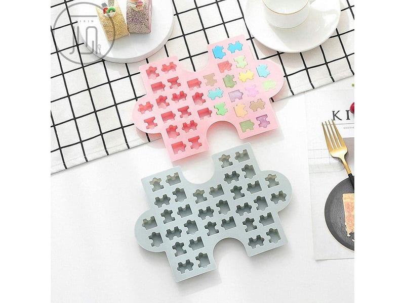  Lot de 2 moules à bonbons en silicone en forme de pièces de puzzle, moules en silicone pour chocolat, gomme, bombes de graisse, échantillons de bougie  - Conforama D