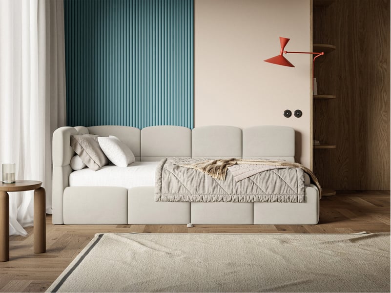 Selsey cloudy - lit rembourré - 170x185 cm - velours beige clair - côté gauche Cloudy - Conforama B