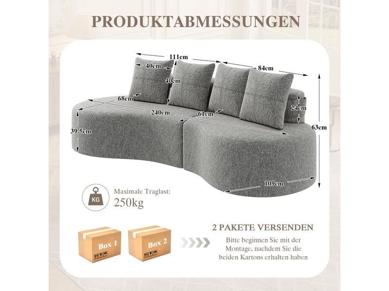  Canapé droit fixe 4 places lin gris clair canapé compressible - Conforama C