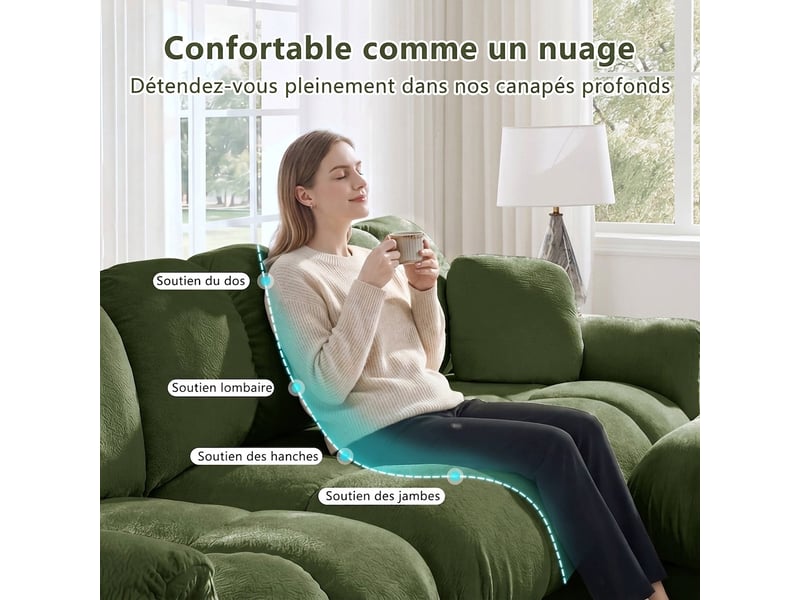  Canapé 3 places d'angle l vert en chenille avec pouf mobile - 260x149x90cm  - Conforama E