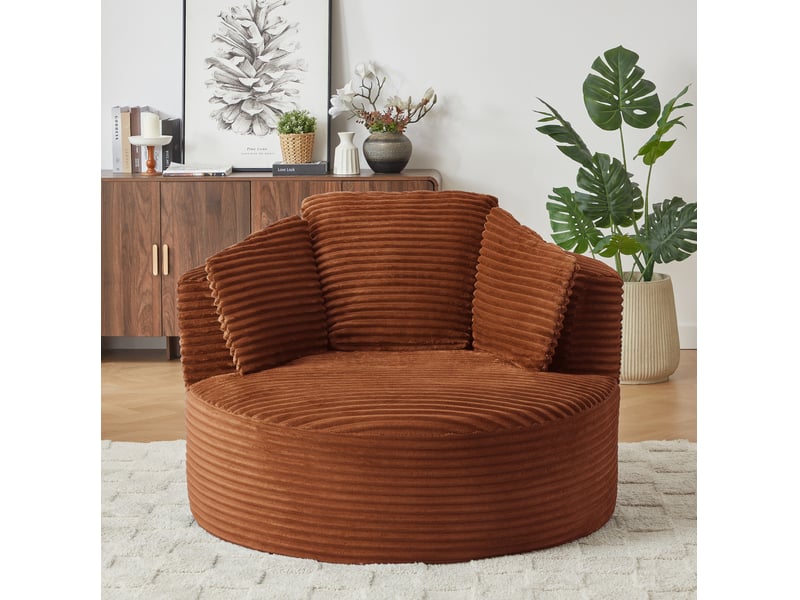  Fauteuil rond tcqpz en velours côtelé 124 x 113 x 86 cm assise profonde 1 place orange pour salon et chambre  - Conforama D