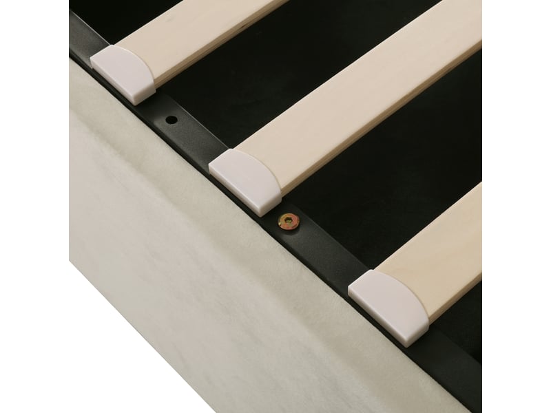 Lit coffre adulte 140x200 cm, lit double, rangement, tête de lit forme d'oreille, sommier, velours beige, sans matelas - Conforama R