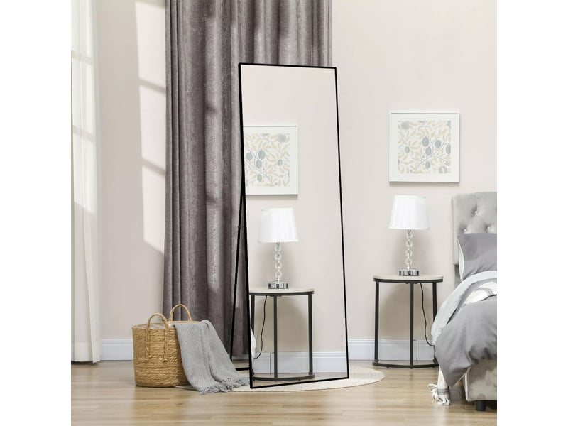  Miroir sur pied 177x77 cm,miroir de sol, grand miroir mural,cadre en aluminium ,verre trempé ,pour salon,chambre,noir  - Conforama E