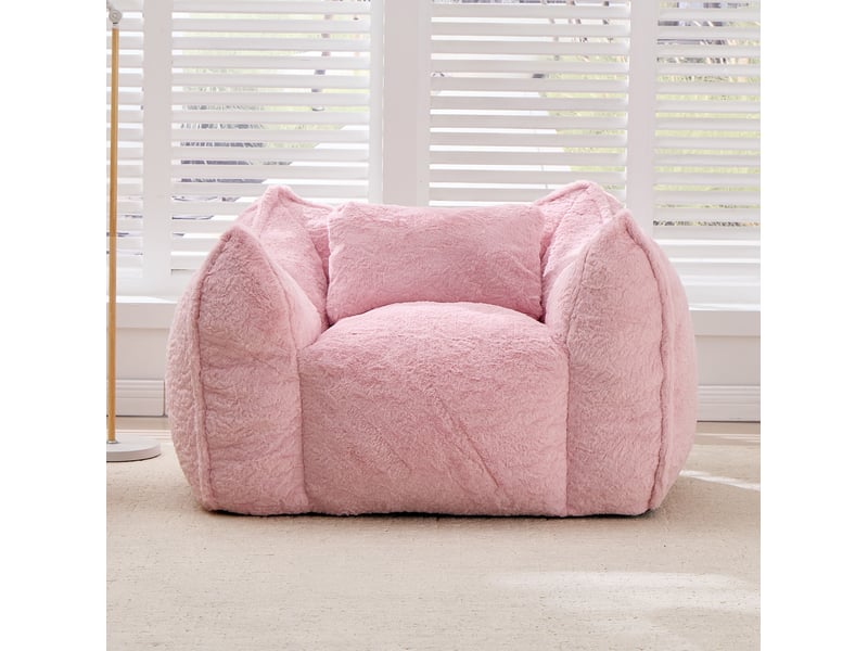  Giant bean bag chair with pillow, comfy large bean bag chairs for adults and kids, faux fur floor sofa for living room bedroom apartment, pink  - Conforama C