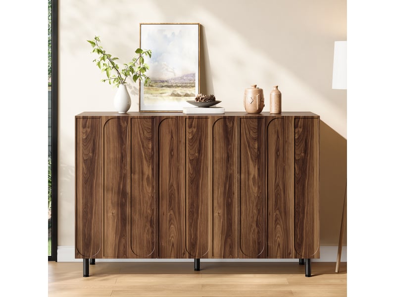  Buffet bas à chaussures 3 portes avec étagères réglables et charnières amorties en mdf noyer 120 × 37 × 80 cm  - Conforama B