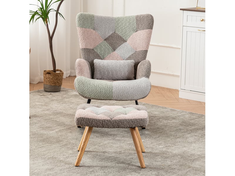 Fauteuil à bascule relax 68x83x91cm avec pouf 49x38x37 cm coussin lombaire gommier confort velours coloré - Conforama R