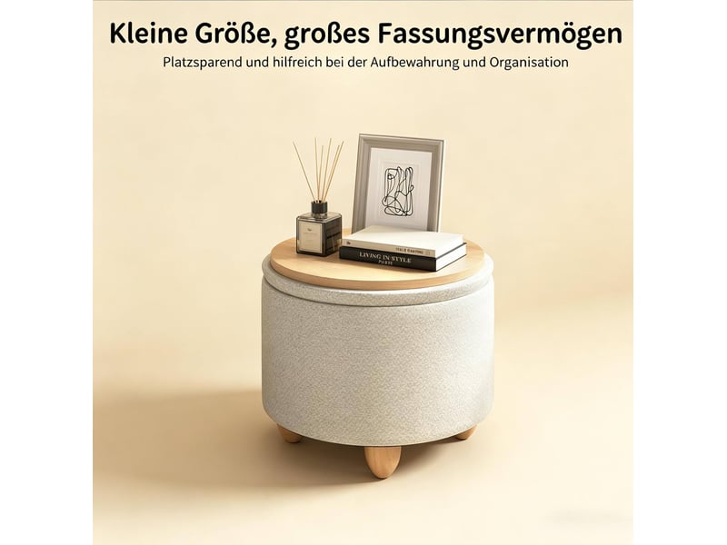  Pouf de rangement rond 39x39x33 cm mdf bois blanc  - Conforama D