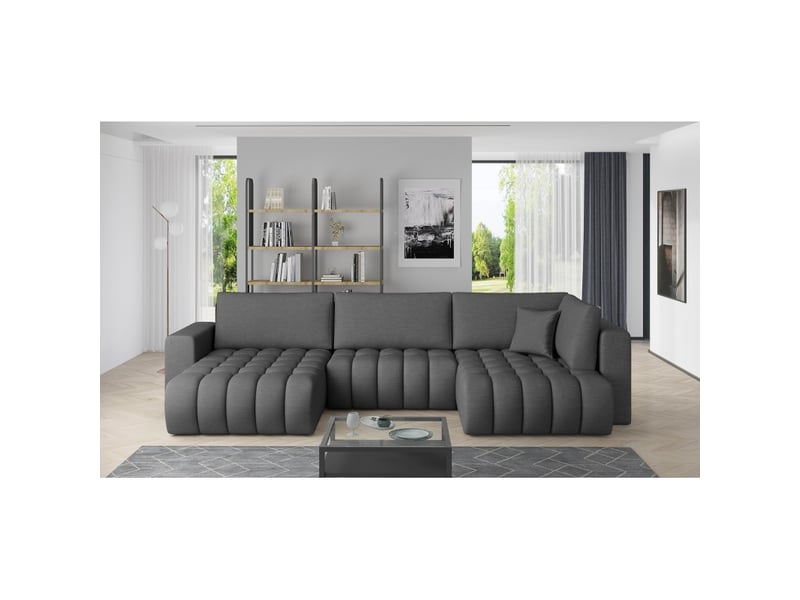 Canapé d'angle bonita convertible 6 places gris foncé tissu chiné – gauche – 350x175cm - Conforama B