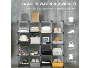 Meuble de rangement modulable 16 cubes, plastique blanc, 125x32x125 cm, salon et chambre d'enfant