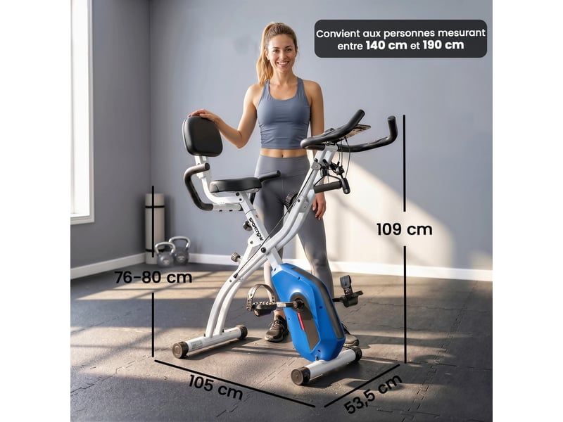  Vélo d'appartement pliable vélo de fitness 3 en 1 silencieux connecté kinomap bluetooth et zwift 105x53,5x109cm bleu  - Conforama E