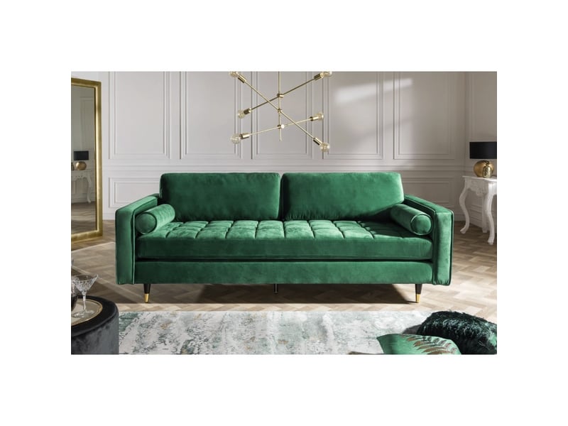  Canapé d'angle réversible koliri vert émeraude – canapé design en velours capitonné avec pouf assorti  - Conforama E