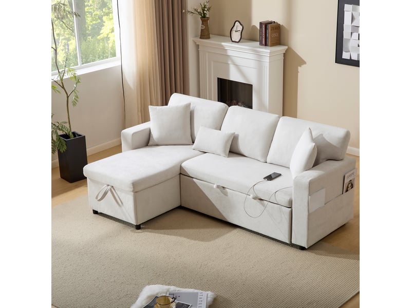  Canapé d'angle, canapé convertible, avec rangement – beige  - Conforama D