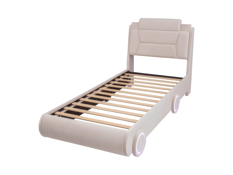  Lit enfant lit voiture 90x200 cm beige tissu  - Conforama E