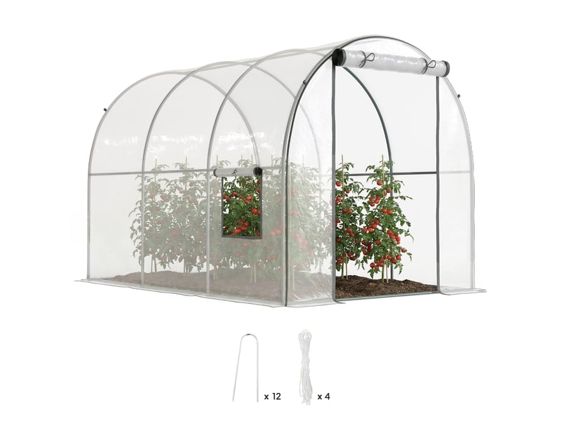  Serre de jardin tunnel 6 m² 3l x 2l x 2h m châssis tubulaire renforcé porte zippée 2 fenêtres enroulables - transparent  - Conforama A