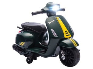Moto vespa électrique sous licence pour enfants, batterie rechargeable 6v, roues et lumières, 2-4 ans, vert foncé
