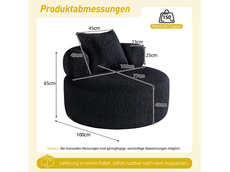  Fauteuil rond en chenille 100 cm noir evryae  - Conforama E