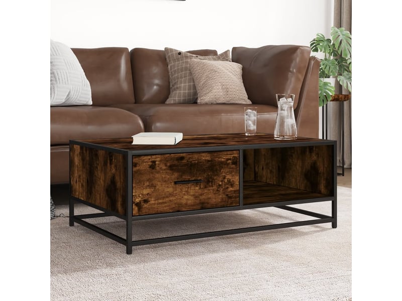  Table basse - table de salon - table à thé chêne fumé 90x57x35 cm bois d'ingénierie et métal  - Conforama B