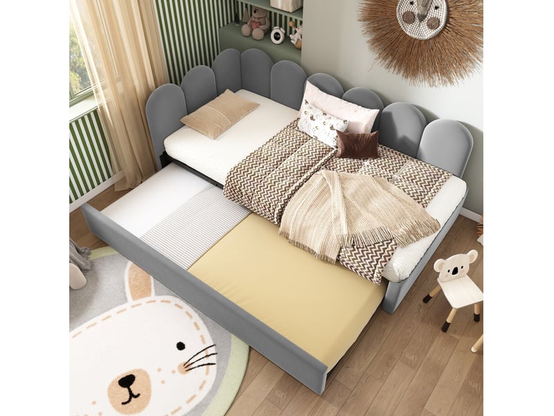  Lit gigogne enfant 90x200 cm avec couchage 90x190 cm en velours gris  - Conforama B