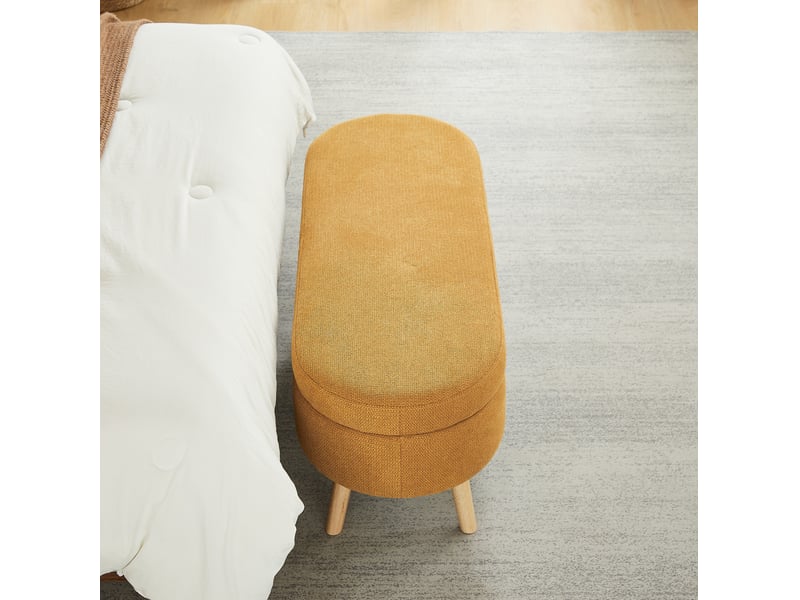  Banc de lit coffre 110x40x42 cm, rangement, banc d'entrée, bout de lit, pour chambre, salon ou couloir, chenille, jaune  - Conforama E