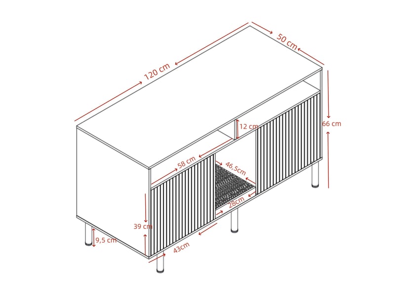  Meuble buffet 120x50x66 cm avec niche et 2 portes, espace de rangement, MDF, couleur noyer  - Conforama C
