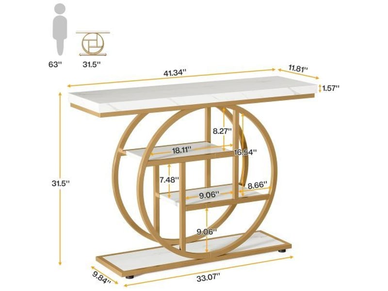  Console table d'entrée à 4 niveaux en bois et métal blanc et doré 105x30x80 cm  - Conforama C