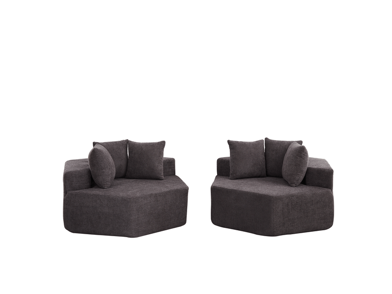  Lot de 2 fauteuils modulables compressés et hexagonaux souples, assise de 2 places, en tissu chenille, couleur gris  - Conforama A