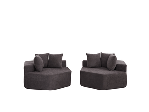 Lot de 2 fauteuils modulables compressés et hexagonaux souples, assise de 2 places, en tissu chenille, couleur gris