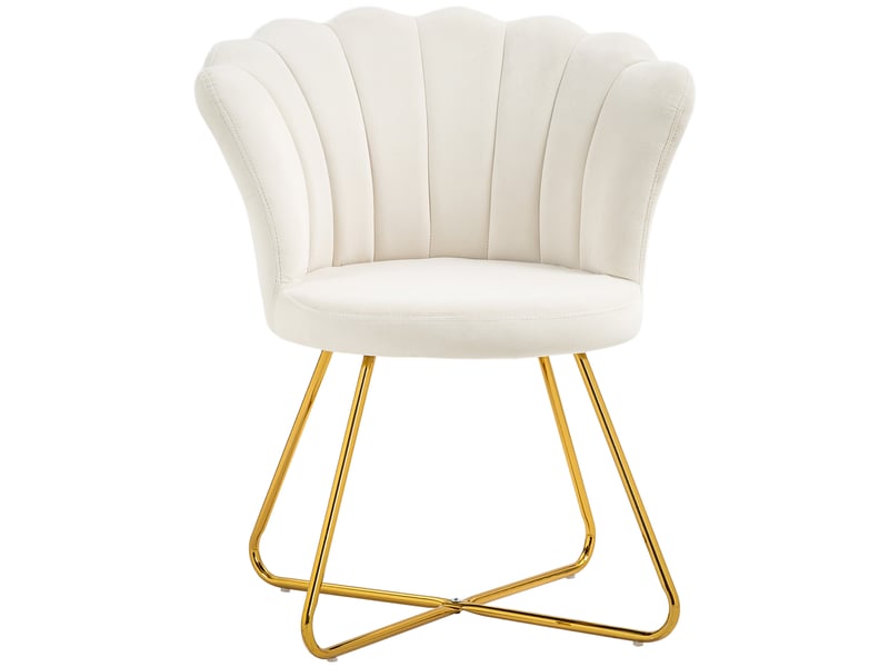  Fauteuil coquillage en velours avec pieds en acier crème 69x64x80 cm  - Conforama A