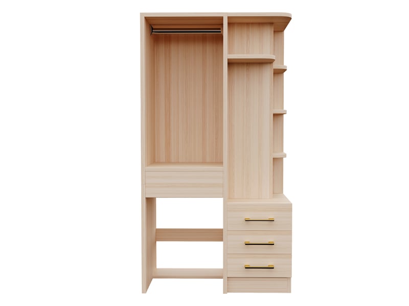  Armoire enfant 70x45x135cm avec penderie, étagères multiniveaux et 3 tiroirs, meuble de rangement multifonction, bois naturel evarich - Conforama D