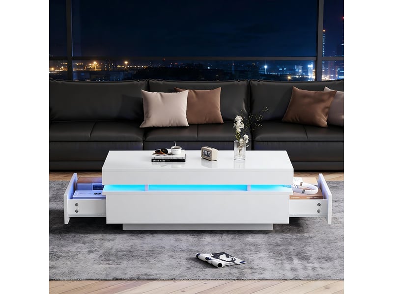 Table basse 2 tiroirs appoint led brillante thé café salon blanc - Conforama D