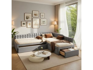 Lit gigogne 90x200 cm <strong></strong>  <strong></strong> coloris gris