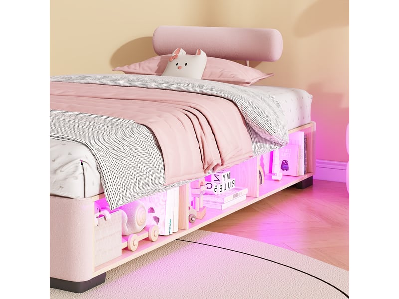  Lit enfant en velours rose 90 x 200 cm  - Conforama E
