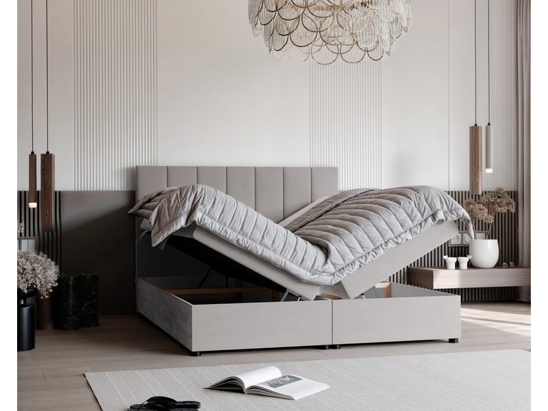  Lit coffre zelto - 200x200 cm - avec matelas et surmatelas - velours doux - gris ZELTO - Conforama C