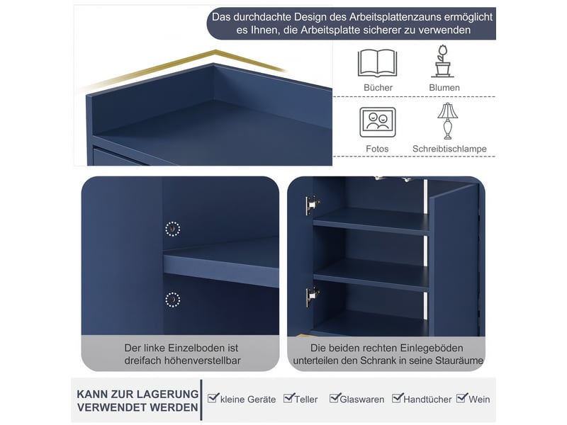  Meuble bas de cuisine 120 cm, buffet de rangement moderne avec 4 portes, étagère réglable et support en métal  - Conforama W