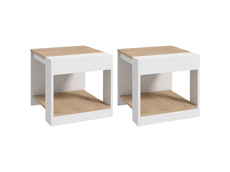  Lot de 2 tables d'appoint bout de canapé table de chevet 40 x 40 x 45 cm blanc et naturel -  - Conforama B