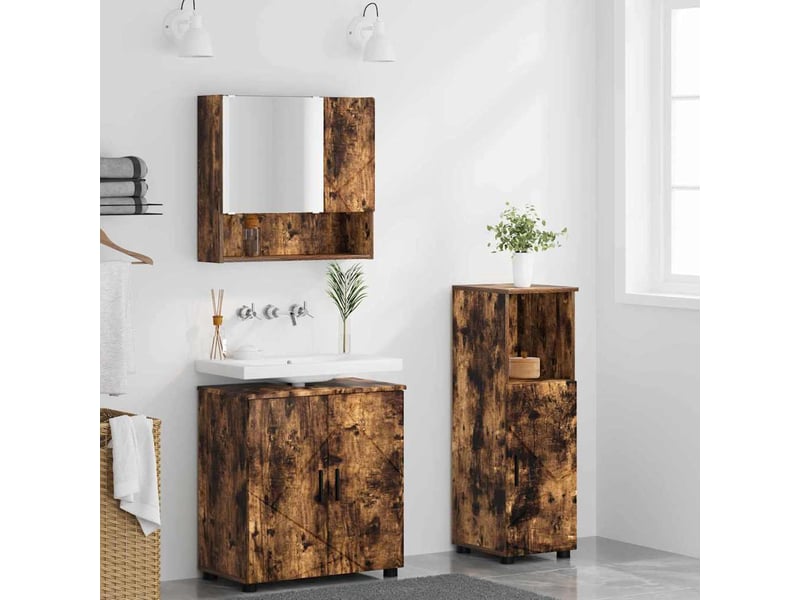  Ensemble de mobilier de salle de bain 3 pc chêne fumé cf64310  - Conforama D
