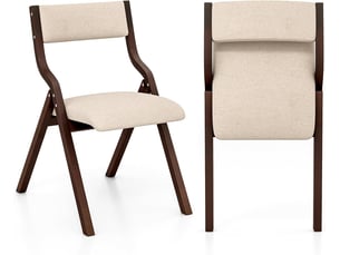 Lot de 2 chaises de cuisine pliantes rembourrées, structure bois massif, dossier en tissu de lin (café)