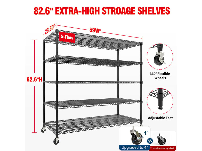  Rayonnage étagère métallique roulante ultra-résistante – rangement lourd garage, cuisine, cave, bureau, entrepôt 150x60x210cm PHK_3ACPS3GP - Conforama E