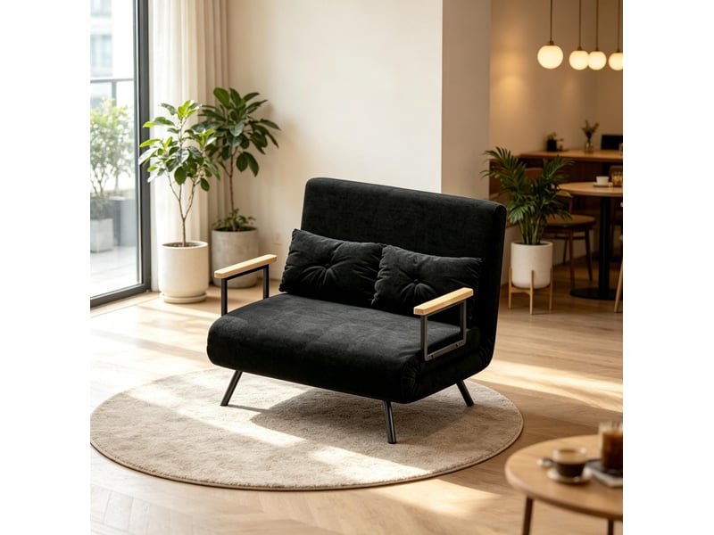  Canapé convertible 2 places 4 en 1, dossier réglable, en velours noir  - Conforama D