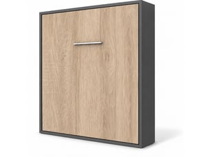 Lit escamotable vertical kola – seulement 34,5cm de profondeur, le confort d’un vrai lit-avec matelas-140x190-cadre anthracite-façade chêne clair