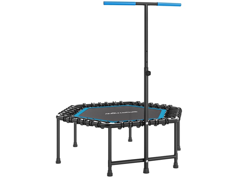 Trampoline de fitness 114 cm, cordes élastiques, poignée réglable 3 positions, trampoline d'exercice silencieux, bleu - Conforama A
