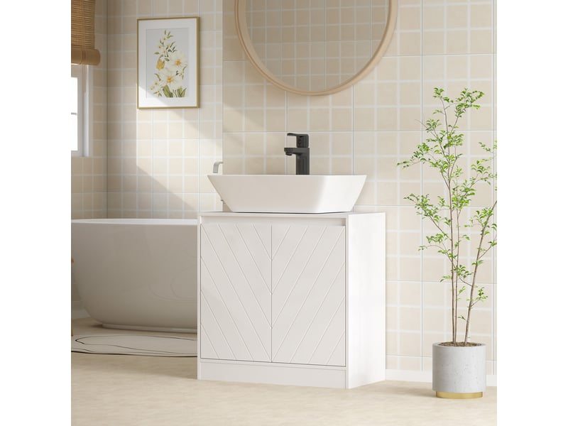  Meuble salle de bain sous lavabo - meuble sous-vasque - placard 2 portes avec étagère blanc  - Conforama D