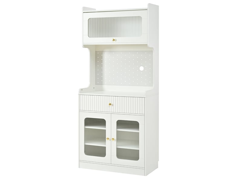  Vaisselier blanc avec éclairage led, buffet haut pour salle à manger 180cm. Matelas non inclus.  - Conforama A