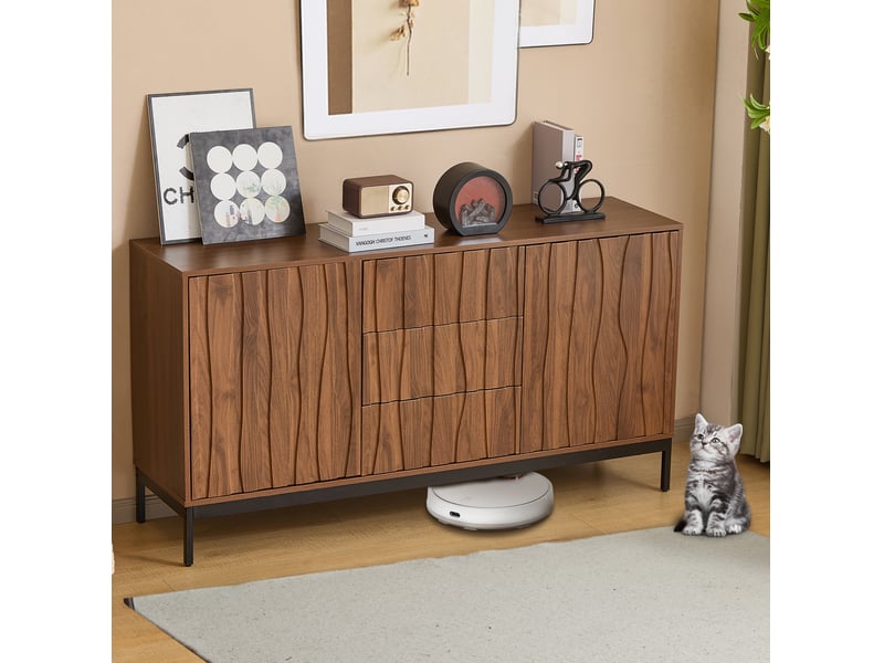 Buffet bas en mdf 150 x 40 x 80 cm, 3 tiroirs, étagères réglables, brun foncé - Conforama E