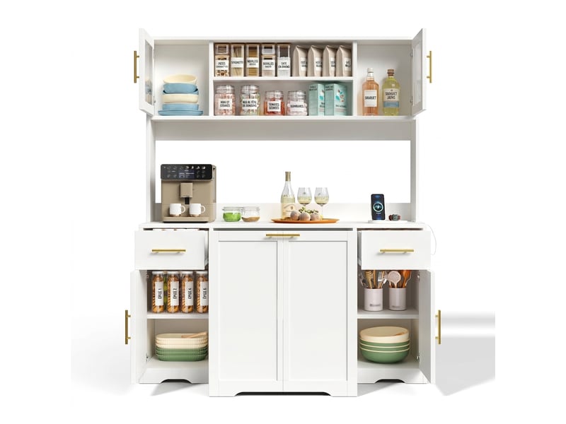  Meuble de cuisine haut blanc avec poubelle coulissante et plan de travail, 140x40x173 cm  - Conforama A