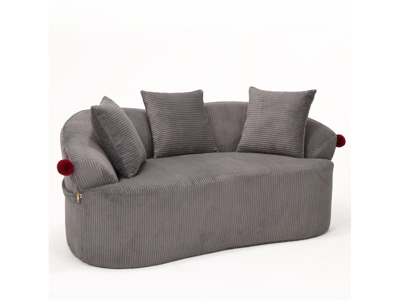  Canapé 2 places arrondi en velours côtelé gris foncé 163x93x68 cm  - Conforama A