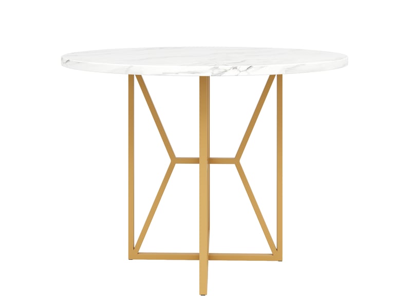  Table de salle à manger en mdf et métal avec pieds réglables pour salle à manger 80×80×76 cm dorée  - Conforama D