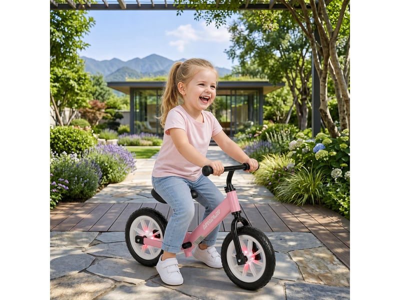  Draisienne enfant 2-5 ans, roues lumineuses, siège guidon réglables, pneus eva silencieux, charge 50kg, 84x40x57cm, rose  - Conforama D